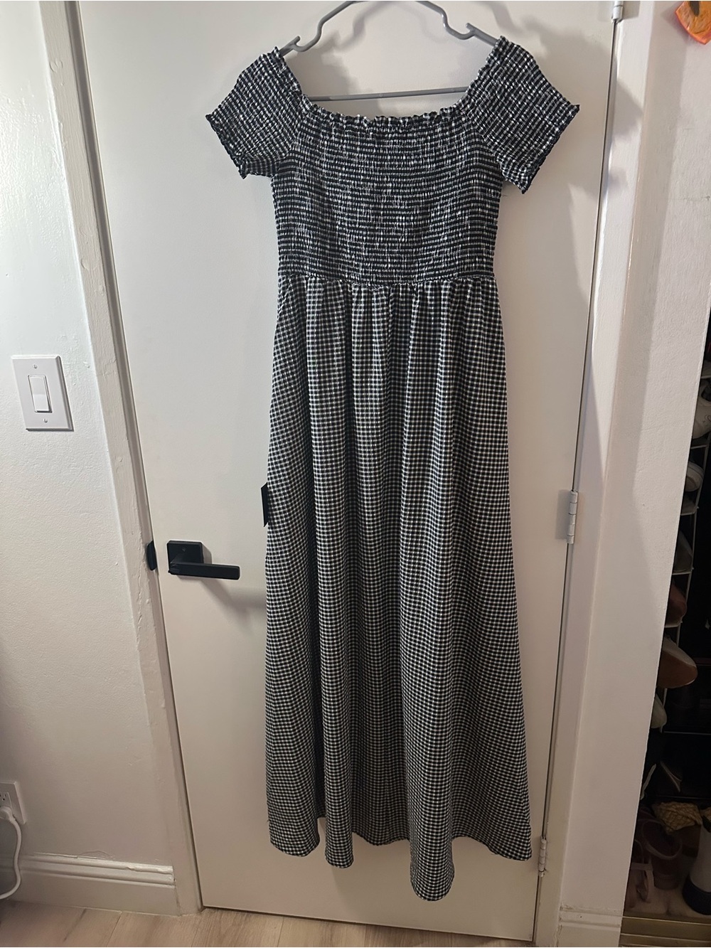 Lulu's Black and White Gingham Smocked Maxi Dress